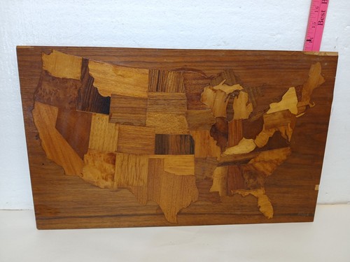 Vintage wood inlay - vintage, map